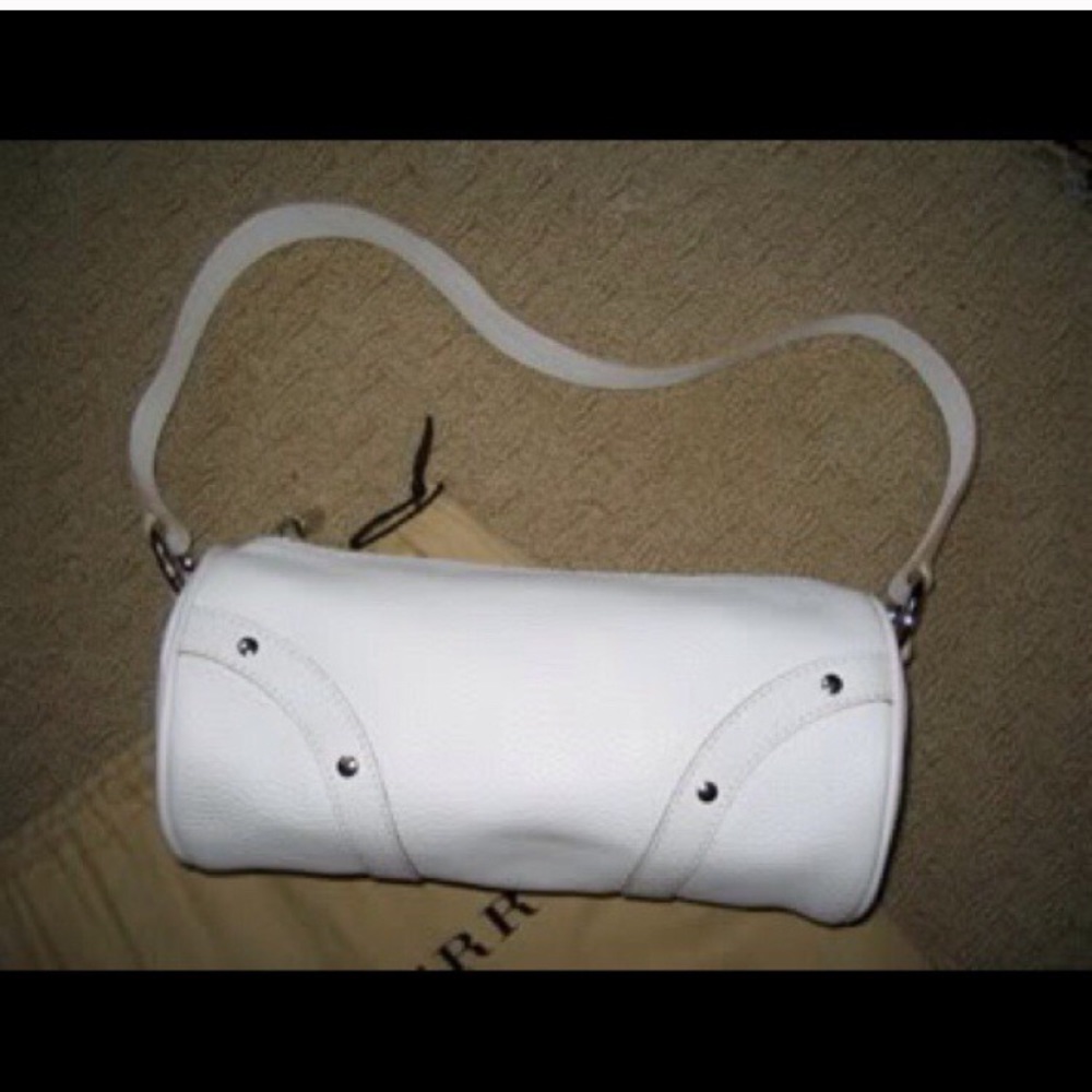 Burberry White Leather Barrel Bag Purse